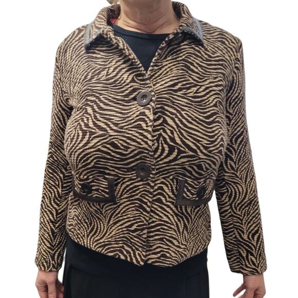 JM Collection Zebra Print Blazer - Medium Petite - Unique Indie Graphic Collared - Picture 3 of 8